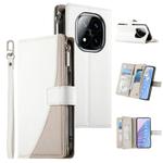 For Redmi Note 14 Pro 4G Stitching Multi-card Zipper Wallet Leather Phone Case with Short Strap(White)
