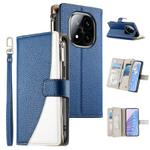 For Redmi Note 14 Pro 4G Stitching Multi-card Zipper Wallet Leather Phone Case with Short Strap(Dark Blue)