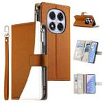 For Redmi Note 14 Pro 5G / Note 14 Pro+ 5G Stitching Multi-card Zipper Wallet Leather Phone Case with Short Strap(Brown)