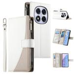 For Redmi Note 14 Pro 5G / Note 14 Pro+ 5G Stitching Multi-card Zipper Wallet Leather Phone Case with Short Strap(White)