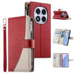 For Redmi Note 14 Pro 5G / Note 14 Pro+ 5G Stitching Multi-card Zipper Wallet Leather Phone Case with Short Strap(Red)