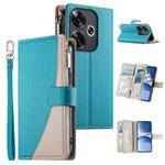 For Redmi Turbo 3 / Xiaomi Poco F6 Stitching Multi-card Zipper Wallet Leather Phone Case with Short Strap(Blue)