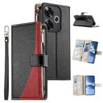 For Redmi Turbo 3 / Xiaomi Poco F6 Stitching Multi-card Zipper Wallet Leather Phone Case with Short Strap(Black)