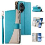 For Redmi Turbo 4 Pro / Xiaomi Poco F7 Stitching Multi-card Zipper Wallet Leather Phone Case with Short Strap(Blue)