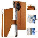 For Redmi Turbo 4 Pro / Xiaomi Poco F7 Stitching Multi-card Zipper Wallet Leather Phone Case with Short Strap(Brown)