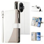 For Redmi Turbo 4 Pro / Xiaomi Poco F7 Stitching Multi-card Zipper Wallet Leather Phone Case with Short Strap(White)