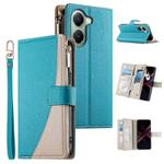 For Redmi Turbo 4 / Xiaomi Poco X7 Pro Stitching Multi-card Zipper Wallet Leather Phone Case with Short Strap(Blue)