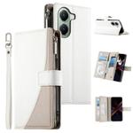 For Redmi Turbo 4 / Xiaomi Poco X7 Pro Stitching Multi-card Zipper Wallet Leather Phone Case with Short Strap(White)