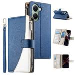 For Redmi Turbo 4 / Xiaomi Poco X7 Pro Stitching Multi-card Zipper Wallet Leather Phone Case with Short Strap(Dark Blue)