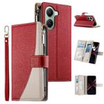For Redmi Turbo 4 / Xiaomi Poco X7 Pro Stitching Multi-card Zipper Wallet Leather Phone Case with Short Strap(Red)