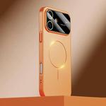 For iPhone 16 Kalebol Large Window MagSafe Frosted PC Phone Case(Orange)