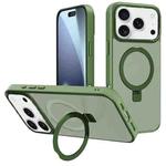 For iPhone 17 Pro Kalebol Metal Lens Frame MagSafe Holder Frosted PC Phone Case(Dark Green)