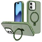For iPhone 17 Kalebol Metal Lens Frame MagSafe Holder Frosted PC Phone Case(Dark Green)