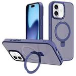 For iPhone 17 Kalebol Metal Lens Frame MagSafe Holder Frosted PC Phone Case(Navy Blue)