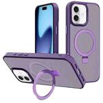 For iPhone 17 Kalebol Metal Lens Frame MagSafe Holder Frosted PC Phone Case(Dark Purple)