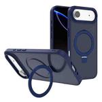 For iPhone 17 Air Kalebol Metal Lens Frame MagSafe Holder Frosted PC Phone Case(Navy Blue)