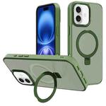 For iPhone 16 Kalebol Metal Lens Frame MagSafe Holder Frosted PC Phone Case(Dark Green)