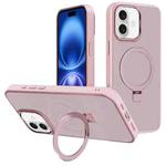 For iPhone 16 Kalebol Metal Lens Frame MagSafe Holder Frosted PC Phone Case(Pink)
