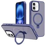 For iPhone 16 Kalebol Metal Lens Frame MagSafe Holder Frosted PC Phone Case(Navy Blue)