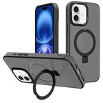 For iPhone 16 Kalebol Metal Lens Frame MagSafe Holder Frosted PC Phone Case(Black)