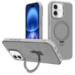 For iPhone 16 Kalebol Metal Lens Frame MagSafe Holder Frosted PC Phone Case(Grey)