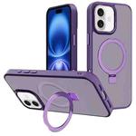 For iPhone 16 Kalebol Metal Lens Frame MagSafe Holder Frosted PC Phone Case(Dark Purple)