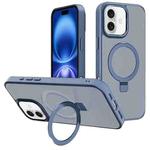 For iPhone 16 Kalebol Metal Lens Frame MagSafe Holder Frosted PC Phone Case(Sierra Blue)
