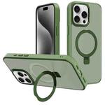For iPhone 15 Pro Kalebol Metal Lens Frame MagSafe Holder Frosted PC Phone Case(Dark Green)