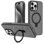For iPhone 15 Pro Kalebol Metal Lens Frame MagSafe Holder Frosted PC Phone Case(Black)