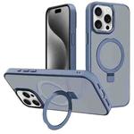 For iPhone 15 Pro Kalebol Metal Lens Frame MagSafe Holder Frosted PC Phone Case(Sierra Blue)