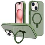 For iPhone 15 Plus Kalebol Metal Lens Frame MagSafe Holder Frosted PC Phone Case(Dark Green)