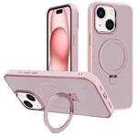 For iPhone 15 Plus Kalebol Metal Lens Frame MagSafe Holder Frosted PC Phone Case(Pink)