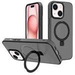 For iPhone 15 Plus Kalebol Metal Lens Frame MagSafe Holder Frosted PC Phone Case(Black)