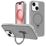 For iPhone 15 Plus Kalebol Metal Lens Frame MagSafe Holder Frosted PC Phone Case(Grey)