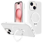 For iPhone 15 Plus Kalebol Metal Lens Frame MagSafe Holder Frosted PC Phone Case(Frosted White)