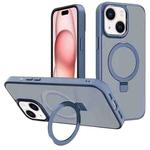 For iPhone 15 Plus Kalebol Metal Lens Frame MagSafe Holder Frosted PC Phone Case(Sierra Blue)