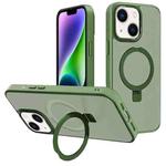 For iPhone 14 Kalebol Metal Lens Frame MagSafe Holder Frosted PC Phone Case(Dark Green)