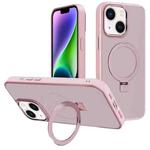 For iPhone 14 Kalebol Metal Lens Frame MagSafe Holder Frosted PC Phone Case(Pink)