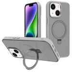 For iPhone 14 Kalebol Metal Lens Frame MagSafe Holder Frosted PC Phone Case(Grey)