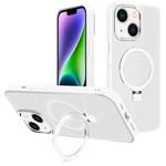 For iPhone 14 Kalebol Metal Lens Frame MagSafe Holder Frosted PC Phone Case(Frosted White)