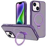 For iPhone 14 Kalebol Metal Lens Frame MagSafe Holder Frosted PC Phone Case(Dark Purple)
