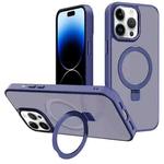 For iPhone 14 Pro Max Kalebol Metal Lens Frame MagSafe Holder Frosted PC Phone Case(Navy Blue)
