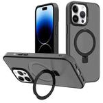 For iPhone 14 Pro Max Kalebol Metal Lens Frame MagSafe Holder Frosted PC Phone Case(Black)