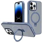 For iPhone 14 Pro Max Kalebol Metal Lens Frame MagSafe Holder Frosted PC Phone Case(Sierra Blue)