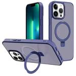 For iPhone 13 Pro Max Kalebol Metal Lens Frame MagSafe Holder Frosted PC Phone Case(Navy Blue)