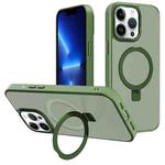 For iPhone 13 Pro Kalebol Metal Lens Frame MagSafe Holder Frosted PC Phone Case(Dark Green)