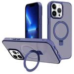 For iPhone 13 Pro Kalebol Metal Lens Frame MagSafe Holder Frosted PC Phone Case(Navy Blue)