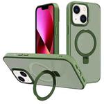 For iPhone 13 Kalebol Metal Lens Frame MagSafe Holder Frosted PC Phone Case(Dark Green)