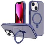 For iPhone 13 Kalebol Metal Lens Frame MagSafe Holder Frosted PC Phone Case(Navy Blue)
