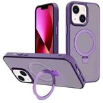 For iPhone 13 Kalebol Metal Lens Frame MagSafe Holder Frosted PC Phone Case(Dark Purple)